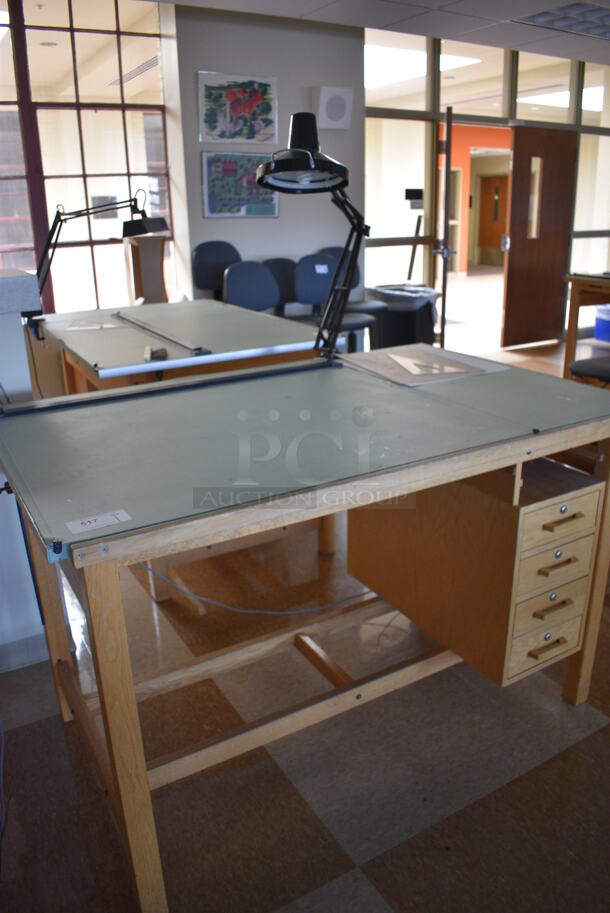 Wooden Drafting Table w/ 4 Drawers and Attached Metal Light. 60x40x68. Table: 60x39x37.5. (Midtown 2: Second Floor: Room 216) - Image 5 of 6