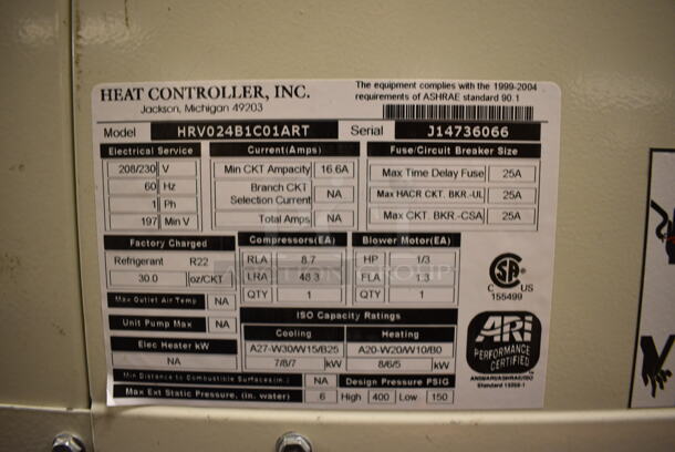 Comfort-Cure Model HRV024B1C01ART Metal Water Furnace. 208/230 Volts, 1 Phase. 32x24x51. Unit Will Be Unhooked and Removed Before Pick Up Day. (Midtown 2: Room 130) - Image 5 of 7