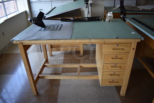 4 Wooden Drafting Table w/ 5 Drawers and Attached Metal Light. 60x40x68. Table: 60x39x37.5. 4 Times Your Bid! (Midtown 2: Second Floor: Room 216) - Image 2 of 5