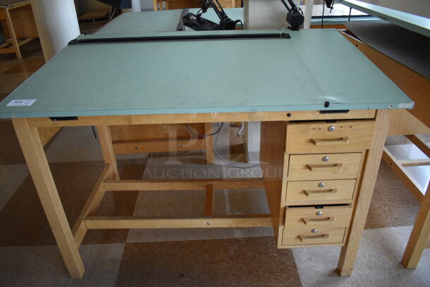 4 Wooden Drafting Table w/ 5 Drawers and Attached Metal Light. 60x40x68. Table: 60x39x37.5. 4 Times Your Bid! (Midtown 2: Second Floor: Room 216) - Image 3 of 6