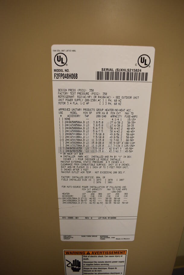 Luxaire Model F2FP048H06B Metal Floor Style Electric Powered Furnace. 208/240 Volts, 1 Phase. 24x23x51. Unit Will Be Unhooked and Removed Before Pick Up Day. (Midtown 2: Room 130) - Image 3 of 5