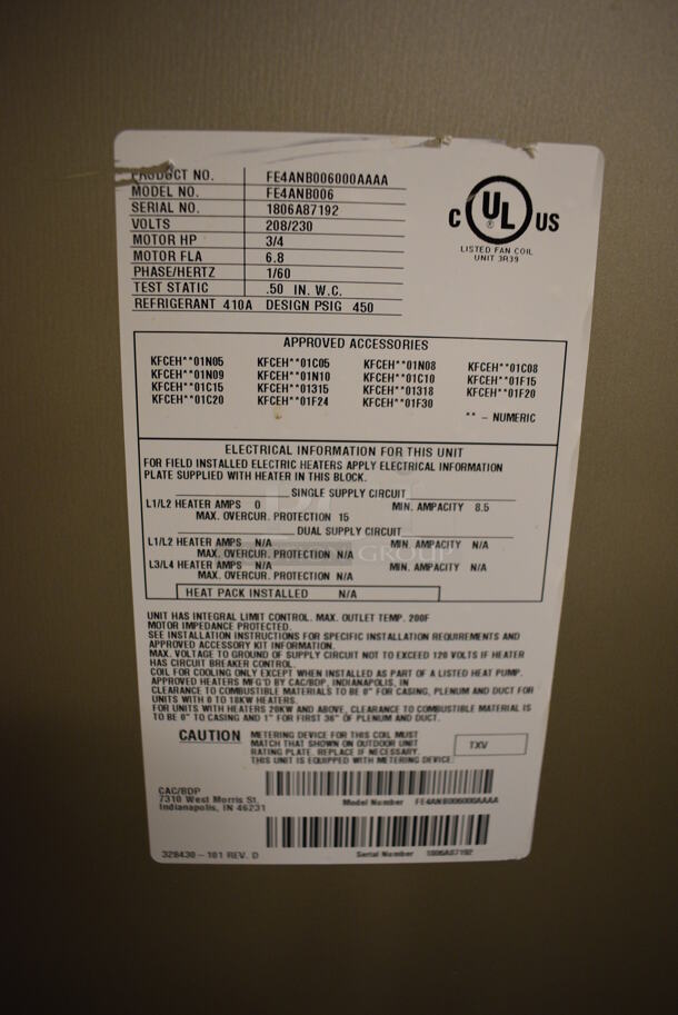 Bryant Model FE4ANB006 Metal Floor Style Electric Powered Furnace. 208/240 Volts, 1 Phase. 25x23x60. Unit Will Be Unhooked and Removed Before Pick Up Day. (Midtown 2: Room 130) - Image 4 of 5