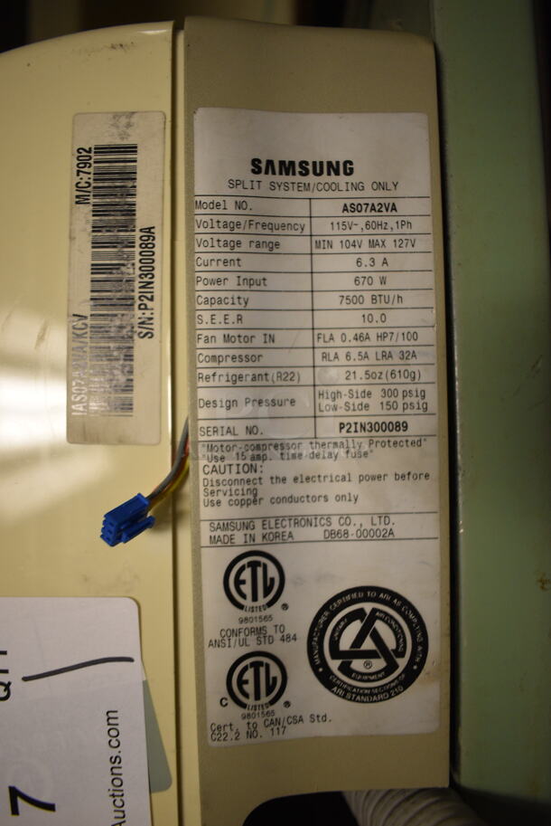 Samsung Model AS07A2VA Metal Split Type Air Conditioner Fan Coil. 115 Volts, 1 Phase. 11x32x8. (Midtown 2: Room 130) - Image 2 of 6
