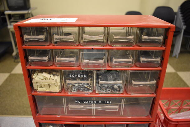 2 Red Poly Unit w/ Poly Clear Drawers and Contents. 12x6x9.5. 2 Times Your Bid! (Midtown 2: Room 105) - Image 2 of 5