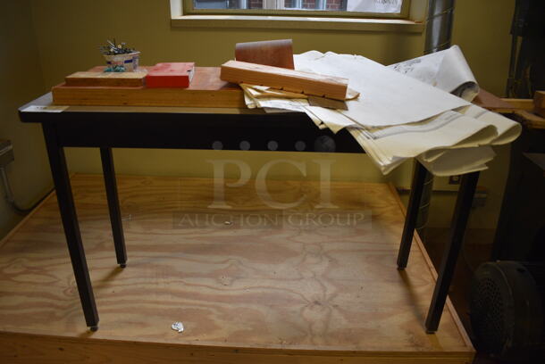 Gray Table on Metal Legs. Does Not Included Contents. 48x18x29. (Midtown 2: Room 130)