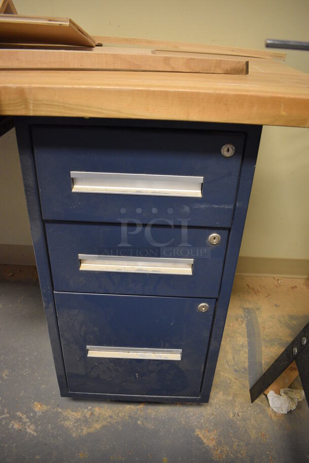 Desk w/ Butcher Block Tabletop and Metal 3 Drawer Filing Cabinet. 94x30x36. (Midtown 2: Room 130) - Image 6 of 11