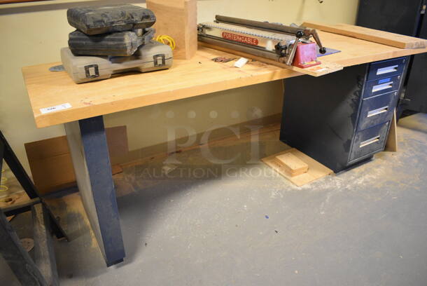 Desk w/ Butcher Block Tabletop and Metal 4 Drawer Filing Cabinet. 94x30x36. (Midtown 2: Room 130) - Image 1 of 7