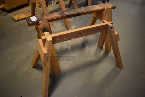 2 Various Wooden Sawhorses. 45x25x23, 40x20x22. 2 Times Your Bid! (Midtown 2: Room 130)