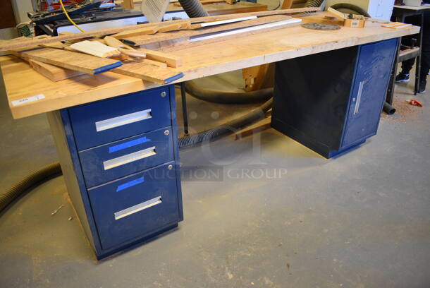 Table w/ Butcher Block Tabletop, 3 Drawer Filing Cabinet and Single Filing Cabinet. 96x30x36. (Midtown 2: Room 130)