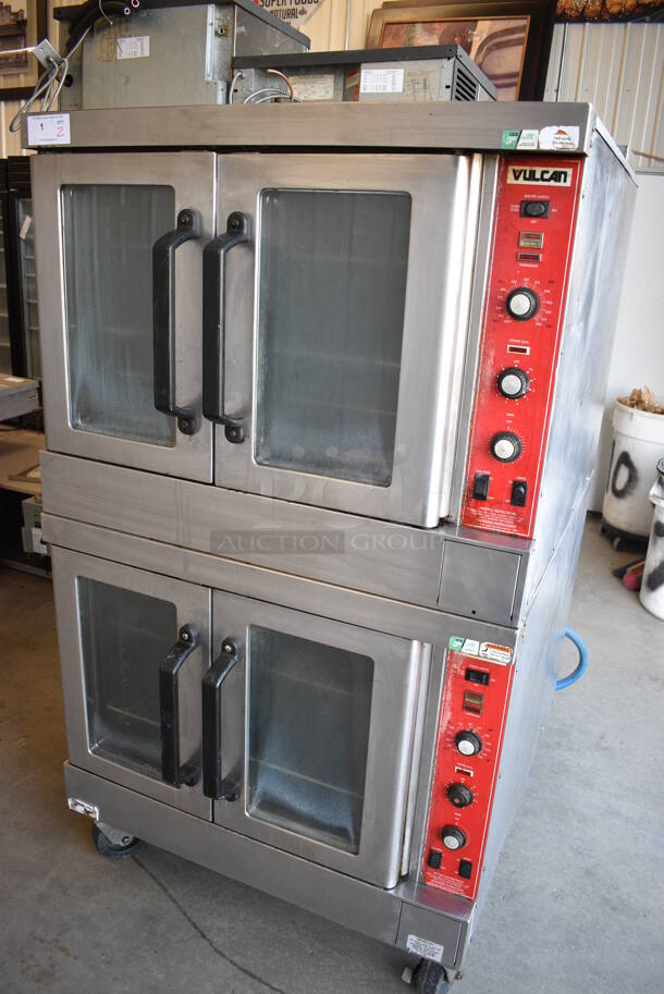 2 GORGEOUS! Vulcan Stainless Steel Commercial Natural Gas Powered Full Size Convection Ovens w/ View Through Doors, Metal Racks and Thermostatic Controls on Commercial Casters. 40x43x70. 2 Times Your Bid! - Image 2 of 9