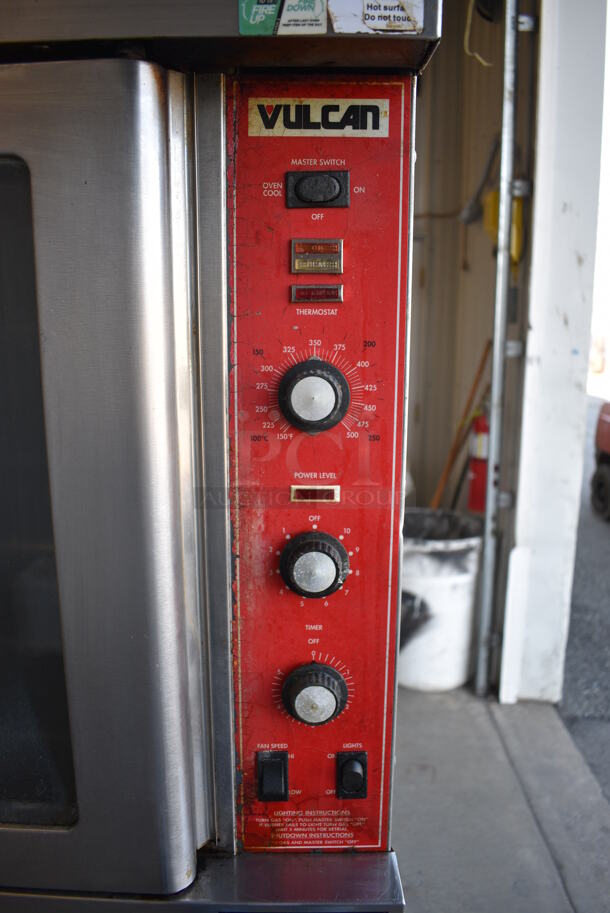 2 GORGEOUS! Vulcan Stainless Steel Commercial Natural Gas Powered Full Size Convection Ovens w/ View Through Doors, Metal Racks and Thermostatic Controls on Commercial Casters. 40x43x70. 2 Times Your Bid! - Image 3 of 9