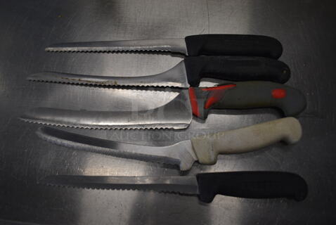 5 SHARPENED Stainless Steel Serrated Knives. Includes 13". 5 Times Your Bid!
