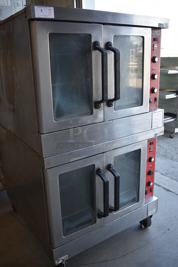 2 GORGEOUS! Vulcan Stainless Steel Commercial Natural Gas Powered Full Size Convection Ovens w/ View Through Doors, Metal Racks and Thermostatic Controls on Commercial Casters. 40x43x70. 2 Times Your Bid! - Image 8 of 9