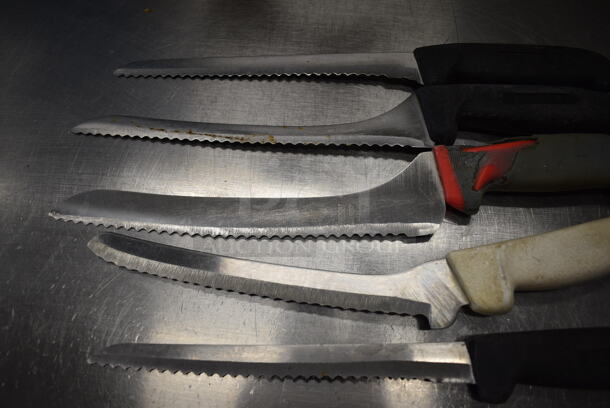 5 SHARPENED Stainless Steel Serrated Knives. Includes 13". 5 Times Your Bid! - Image 2 of 4