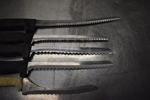 5 SHARPENED Stainless Steel Serrated Knives. Includes 13". 5 Times Your Bid! - Image 2 of 4
