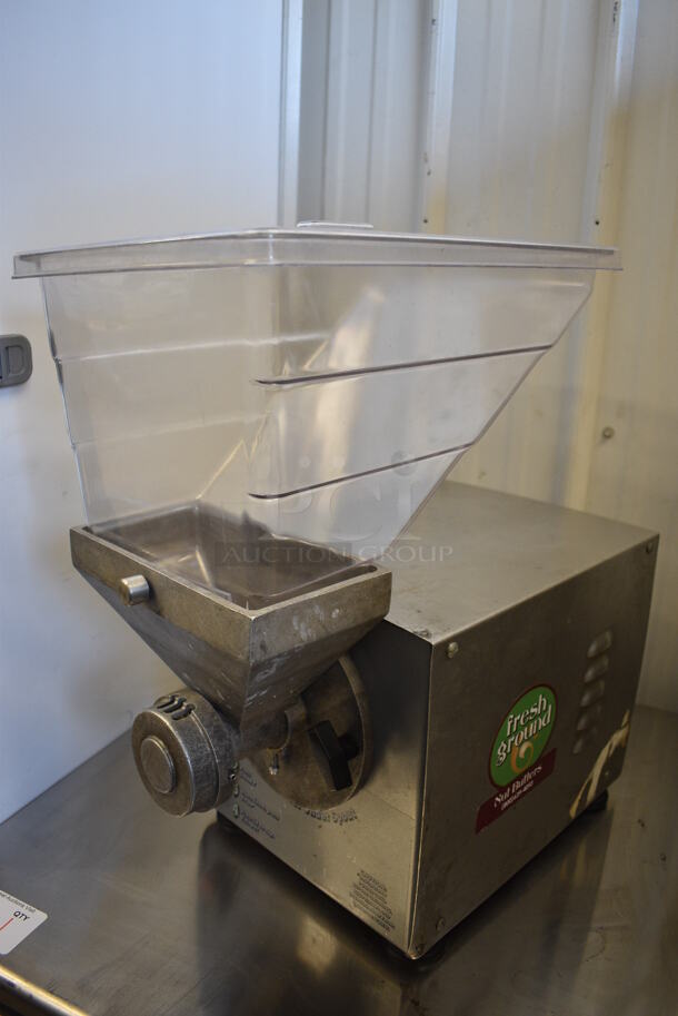 SWEET! 2012 Olde Tyme Model PN2 Stainless Steel Commercial Countertop Single Hopper Peanut Butter Mill Nut Grinder. 115 Volts, 1 Phase. 11x22x22. Tested and Working!