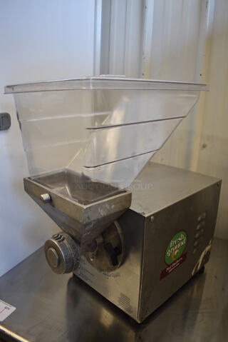 SWEET! 2012 Olde Tyme Model PN2 Stainless Steel Commercial Countertop Single Hopper Peanut Butter Mill Nut Grinder. 115 Volts, 1 Phase. 11x22x22. Tested and Working!