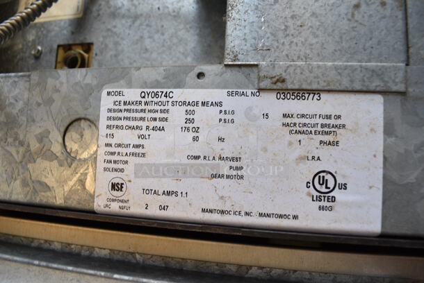 MARVELOUS! 2 Manitowoc Models QY0674C and QYDUAL4C Stainless Steel Commercial Ice Heads on Follett Model SG1476S-60 Stainless Steel Commercial Ice Bin. Comes w/ 2 Manitowoc Model CVD20753 Remote Fans for Ice Heads. 208/240 Volts, 1 Phase. 60x42x92 - Image 4 of 12