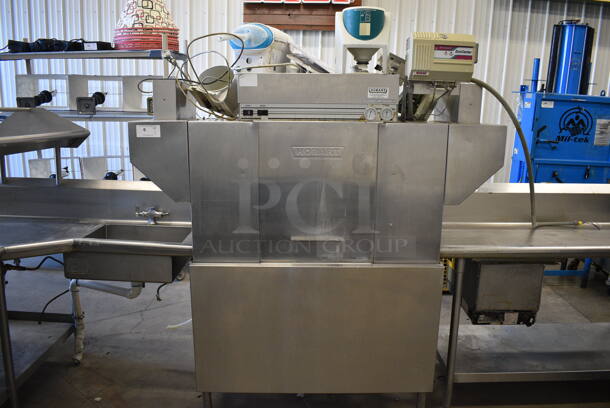 FANTASTIC! Hobart Model C44AW Stainless Steel Commercial Floor Style Conveyor Dishwasher. 208 Volts, 3 Phase. Goes GREAT w/ Items 5, 7 and 262! 64x30x80 - Image 1 of 12