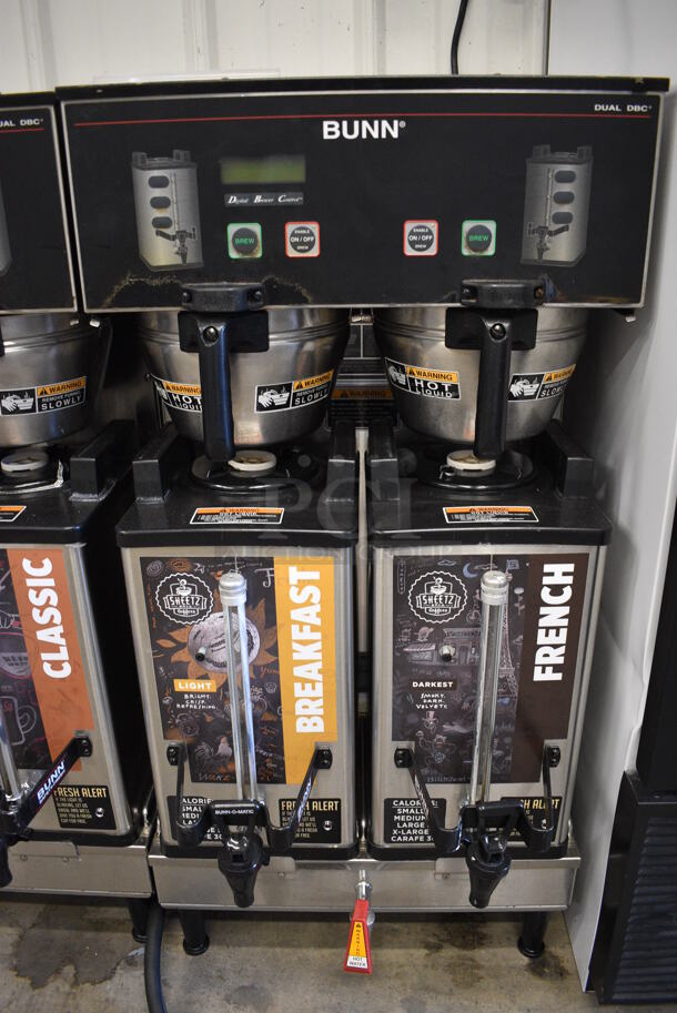 NICE! 2012 Bunn Model DUAL SH DBC Stainless Steel Commercial Countertop Dual Coffee Machine w/ Hot Water Dispenser, 2 Bunn Model SH SERVER Satellite Servers and 2 Metal Brew Baskets. 120/208-240 Volts, 1 Phase. 18x24x37. Tested and Working! - Image 2 of 6