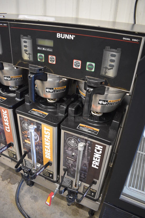 NICE! 2012 Bunn Model DUAL SH DBC Stainless Steel Commercial Countertop Dual Coffee Machine w/ Hot Water Dispenser, 2 Bunn Model SH SERVER Satellite Servers and 2 Metal Brew Baskets. 120/208-240 Volts, 1 Phase. 18x24x37. Tested and Working! - Image 4 of 6