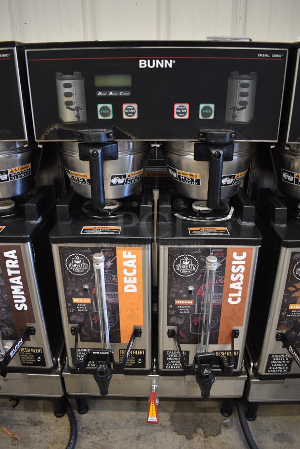 NICE! 2012 Bunn Model DUAL SH DBC Stainless Steel Commercial Countertop Dual Coffee Machine w/ Hot Water Dispenser, 2 Bunn Model SH SERVER Satellite Servers and 2 Metal Brew Baskets. 120/208-240 Volts, 1 Phase. 18x24x37. Tested and Working! - Image 2 of 7