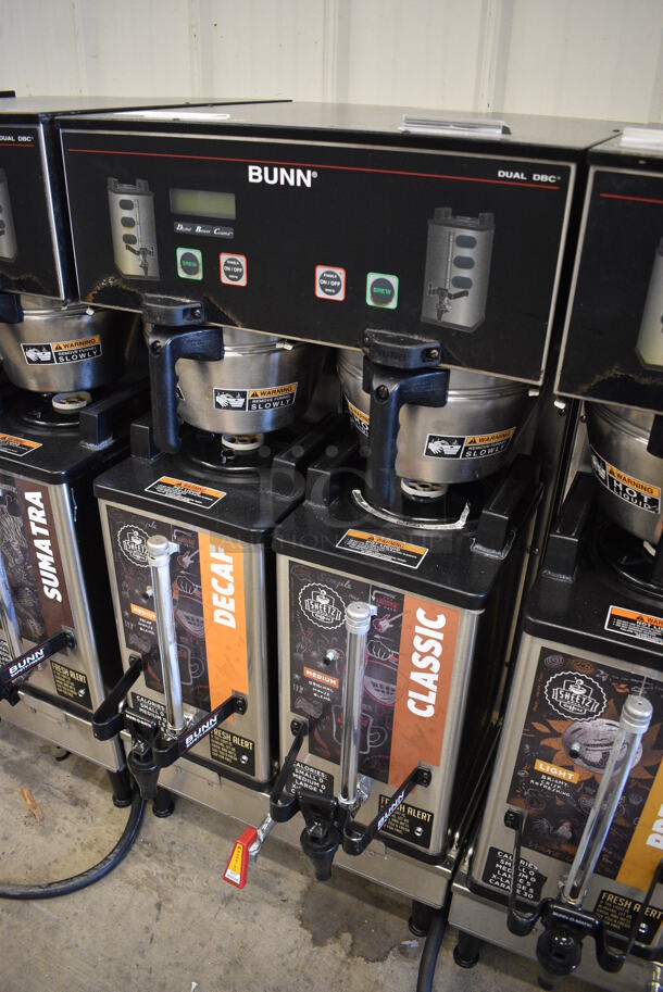 NICE! 2012 Bunn Model DUAL SH DBC Stainless Steel Commercial Countertop Dual Coffee Machine w/ Hot Water Dispenser, 2 Bunn Model SH SERVER Satellite Servers and 2 Metal Brew Baskets. 120/208-240 Volts, 1 Phase. 18x24x37. Tested and Working! - Image 3 of 7