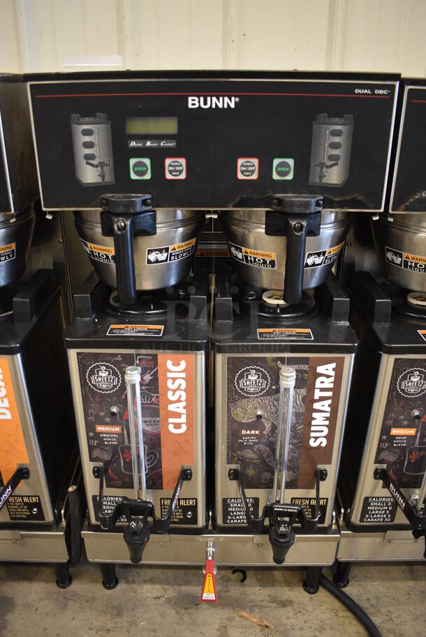 NICE! 2012 Bunn Model DUAL SH DBC Stainless Steel Commercial Countertop Dual Coffee Machine w/ Hot Water Dispenser, 2 Bunn Model SH SERVER Satellite Servers and 2 Metal Brew Baskets. 120/208-240 Volts, 1 Phase. 18x24x37. Tested and Working! - Image 2 of 6