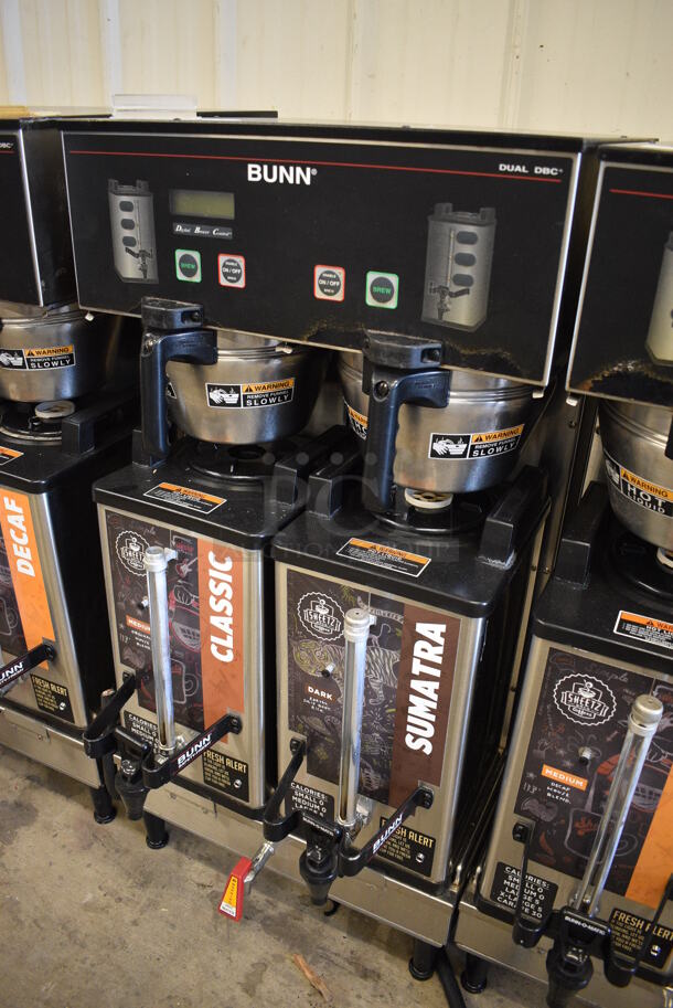 NICE! 2012 Bunn Model DUAL SH DBC Stainless Steel Commercial Countertop Dual Coffee Machine w/ Hot Water Dispenser, 2 Bunn Model SH SERVER Satellite Servers and 2 Metal Brew Baskets. 120/208-240 Volts, 1 Phase. 18x24x37. Tested and Working! - Image 3 of 6