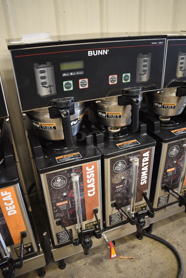 NICE! 2012 Bunn Model DUAL SH DBC Stainless Steel Commercial Countertop Dual Coffee Machine w/ Hot Water Dispenser, 2 Bunn Model SH SERVER Satellite Servers and 2 Metal Brew Baskets. 120/208-240 Volts, 1 Phase. 18x24x37. Tested and Working! - Image 4 of 6