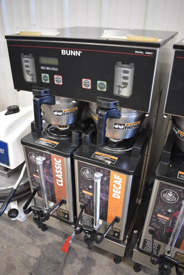 NICE! 2012 Bunn Model DUAL SH DBC Stainless Steel Commercial Countertop Dual Coffee Machine w/ Hot Water Dispenser, 2 Bunn Model SH SERVER Satellite Servers and 2 Metal Brew Baskets. 120/208-240 Volts, 1 Phase. 18x24x37. Tested and Working! - Image 2 of 6