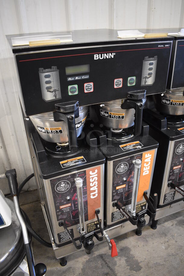 NICE! 2012 Bunn Model DUAL SH DBC Stainless Steel Commercial Countertop Dual Coffee Machine w/ Hot Water Dispenser, 2 Bunn Model SH SERVER Satellite Servers and 2 Metal Brew Baskets. 120/208-240 Volts, 1 Phase. 18x24x37. Tested and Working! - Image 3 of 6