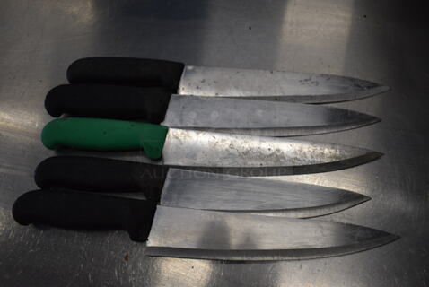 5 SHARPENED Stainless Steel Chef Knives. Includes 14". 5 Times Your Bid!