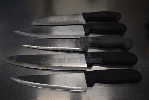 5 SHARPENED Stainless Steel Chef Knives. Includes 14