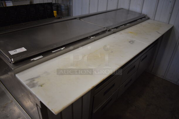 WOW! Delfield Stainless Steel Commercial Pizza Prep Table w/ Cutting Board, 2 Lids, 4 Drawers and Door on Commercial Casters. 83x36x40. Tested and Working! - Image 2 of 7