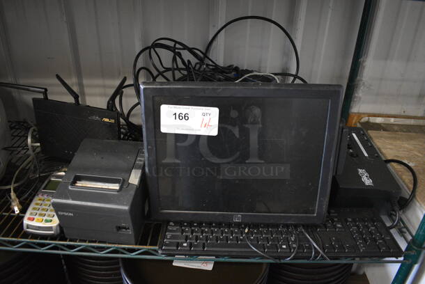 ALL ONE MONEY! Lot of Elo 15" POS Monitor, Epson Receipt Printer, Verifone VX520 Credit Card Reader, Tripp Lite Uninterruptible Power Supply, Keyboard and Router! - Image 1 of 6