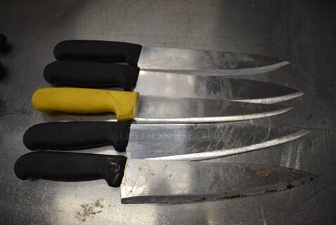 5 SHARPENED Stainless Steel Chef Knives. Includes 14". 5 Times Your Bid!