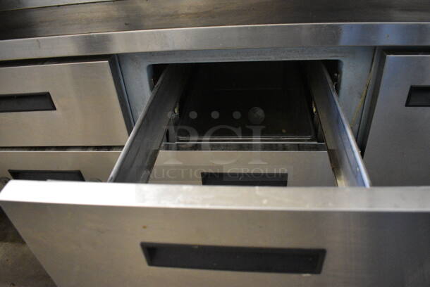 WOW! Delfield Stainless Steel Commercial Pizza Prep Table w/ Cutting Board, 2 Lids, 4 Drawers and Door on Commercial Casters. 83x36x40. Tested and Working! - Image 7 of 7