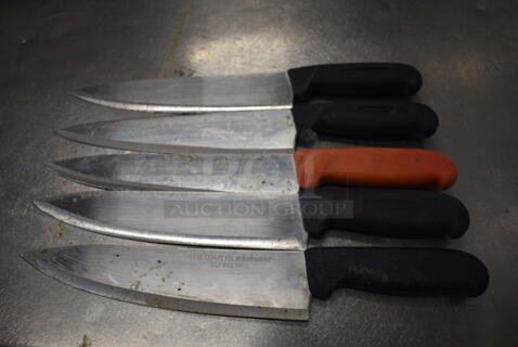 5 SHARPENED Stainless Steel Chef Knives. Includes 14". 5 Times Your Bid!