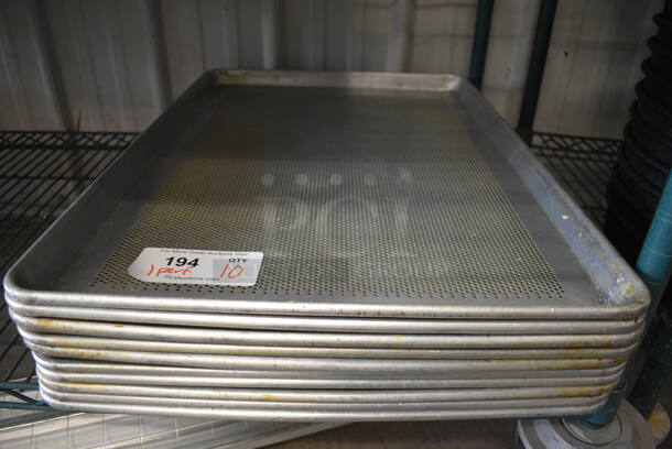 10 Metal Full Size Baking Pans; 1 Pan Is Perforated. 18x26x1. 10 Times Your Bid!