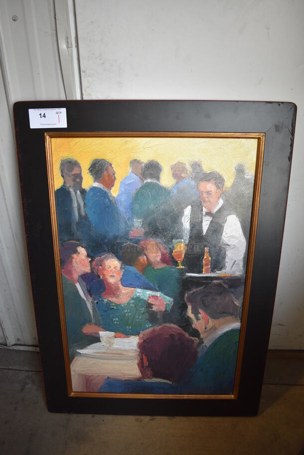 Framed Painting of Server and Customers. 30x1x42