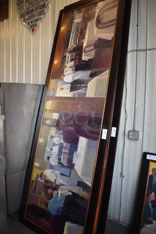 10' Framed Painting of Servers and Customers. 120x1x42