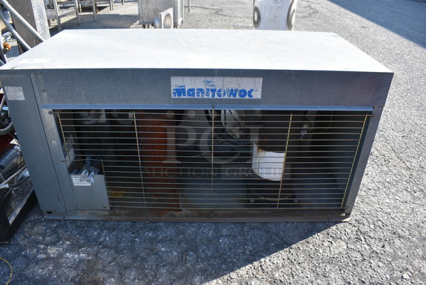 MARVELOUS! 2 Manitowoc Models QY0674C and QYDUAL4C Stainless Steel Commercial Ice Heads on Follett Model SG1476S-60 Stainless Steel Commercial Ice Bin. Comes w/ 2 Manitowoc Model CVD20753 Remote Fans for Ice Heads. 208/240 Volts, 1 Phase. 60x42x92 - Image 6 of 12