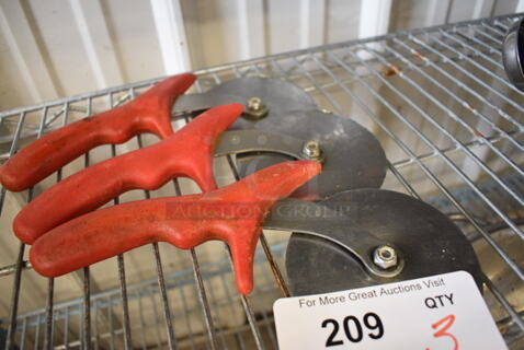 3 Metal Pizza Pie Cutters. 9.5". 3 Times Your Bid!