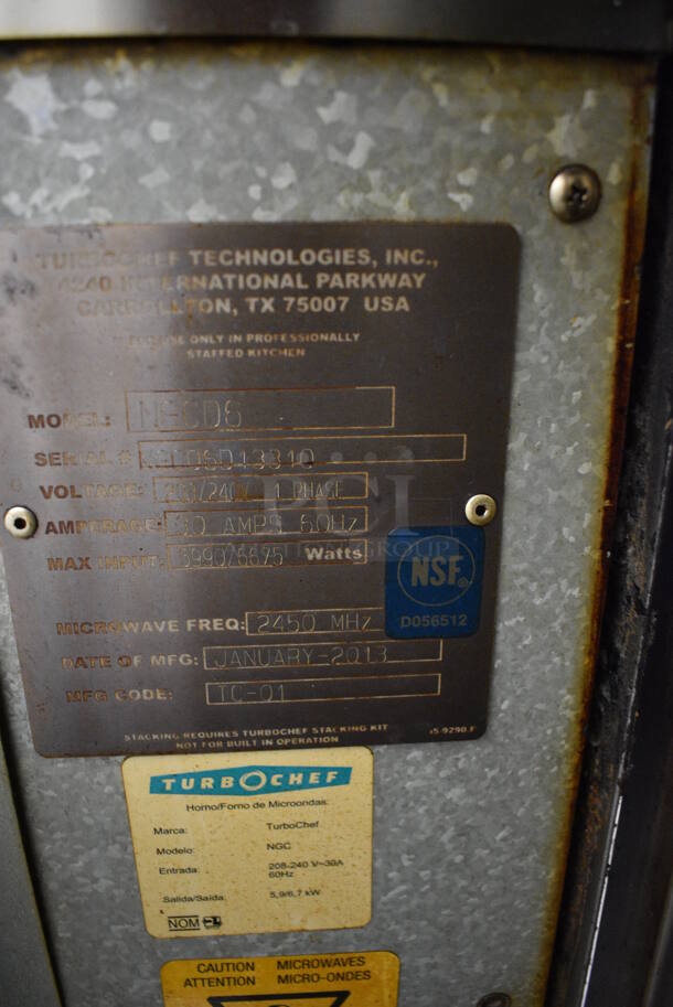 2 FANTASTIC! 2013 Turbochef Model NGCD6 Tornado Stainless Steel Commercial Countertop Electric Powered Rapid Cook Ovens on Stainless Steel Commercial 2 Tier Equipment Stand w/ Commercial Casters. See Pictures For Damage To Top / Bottom Door. 208/240 Volts, 1 Phase. 30x30x60. 2 Times Your Bid! Tested and Working! - Image 8 of 10