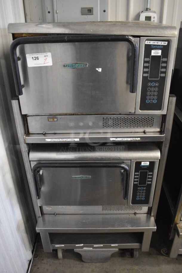 2 FANTASTIC! Turbochef Model NGCD6 Tornado Stainless Steel Commercial Countertop Electric Powered Rapid Cook Ovens on Stainless Steel Commercial 2 Tier Equipment Stand w/ Commercial Casters. Top Is 2013, Bottom Is 2012. 208/240 Volts, 1 Phase. 30x30x60. 2 Times Your Bid! Tested and Working! - Image 1 of 10