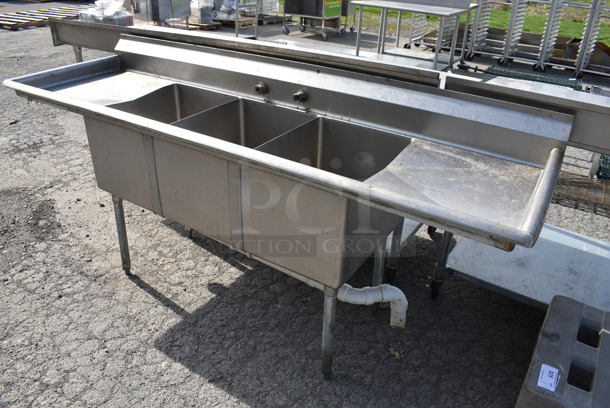 Stainless Steel Commercial 3 Bay Sink w/ Dual Drainboards. 87x27x40. Bays 16x21x13. Drainboards 18x23x2 - Image 2 of 6
