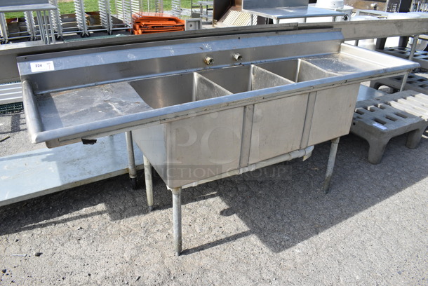 Stainless Steel Commercial 3 Bay Sink w/ Dual Drainboards. 87x27x40. Bays 16x21x13. Drainboards 18x23x2 - Image 6 of 6