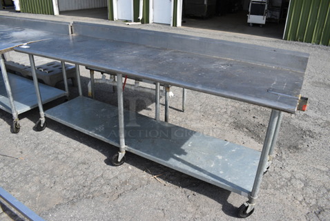Stainless Steel Commercial Table w/ Edlund Commercial Can Opener Mount, Backsplash and Undershelf on Commercial Casters. 96x36x42