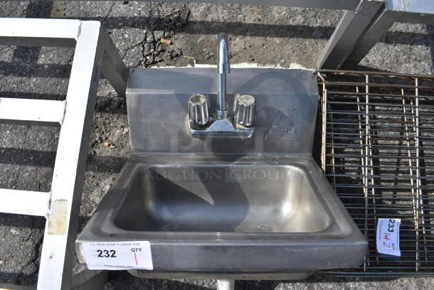 Stainless Steel Commercial Wall Mount Sink w/ Faucet and Handles. 17x15x30